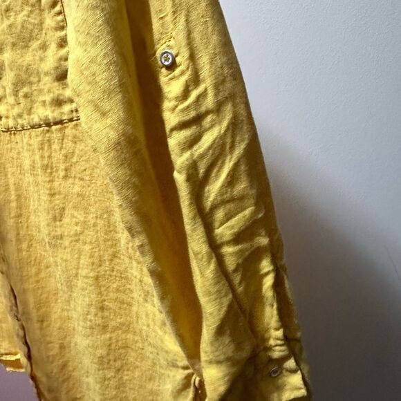 Zara Linen Yellow Button Up Blouse Top - Picture 4 of 6